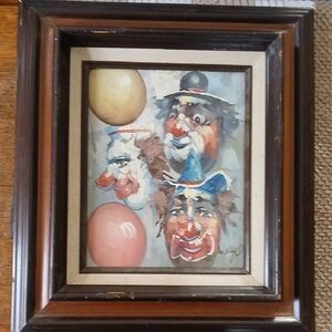 Vintage Oil Palette Knife Clown Painting Signed By W Engel Framed